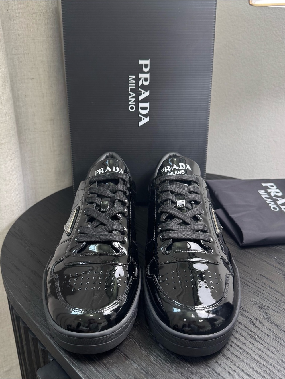 Prada Downtown Sneakers Low-Top Patent Black 11 - Picture 3 of 8